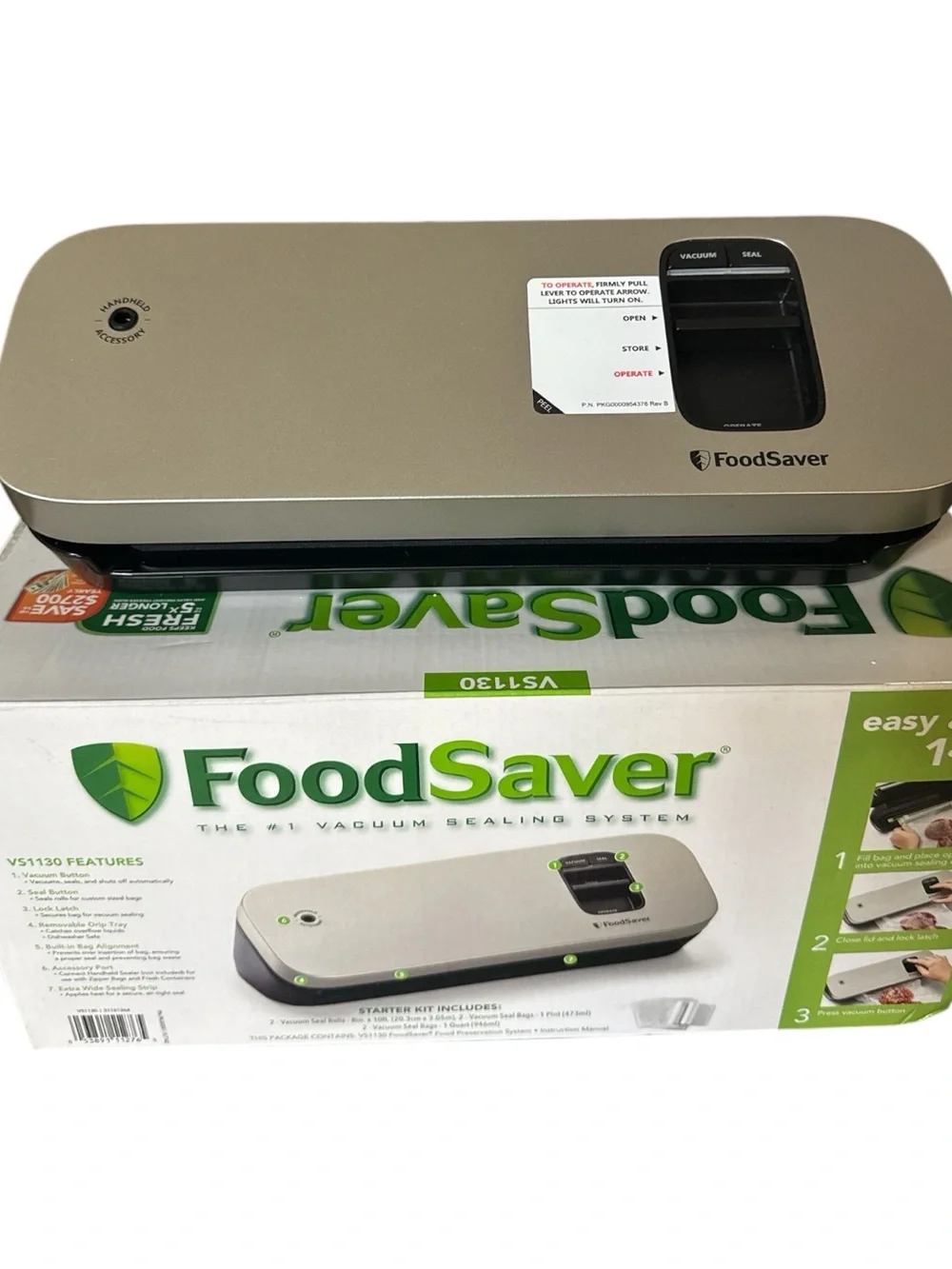 FoodSaver VS1130 Vacuum Sealer Silver Black w/ Manual Cord Roll & Original Box